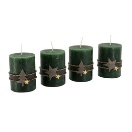 Advent Candles with Motifs - Set of 4 - Rustic Surface - Candles / Pillar Candles for Christmas Wreath / Advent Wreath - Christmas (Hunter Green, Height 8 cm / Diameter 6 cm)