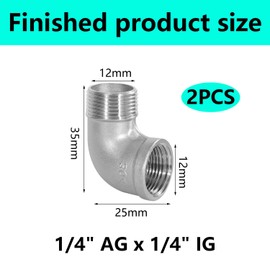 QZKJQDD 2 Pcs 304 Stainless Steel 90 Degree Elbow Fittings, 1/4" BSP Female Pipe to 1/4" BSP Male Pipe Fitting, for Pipe Connecting Conversion, Gas, Fuel, Water