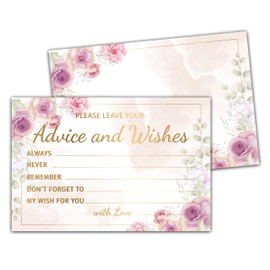 Levitatinyear Purple Floral Advice and Wishes Cards, 25 Pcs Blush Pink Double Sided Advice Cards for The Bride and Groom, Mr and Mrs, Bride Shower, Wedding Reception, Engagement Party(09)