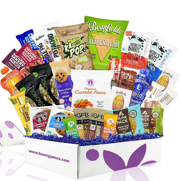 Deluxe Vegan Protein Snacks Box: Mix of Healthy Vegan Protein Bars, Cookies, Vegan Jerky, Chips & Nuts Health Care Package
