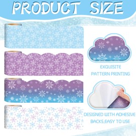 Watersay 4 Pack 132ft Cartoon Bulletin Board Borders Scalloped Bulletin Board Borders for Classroom, Office, School Decorations - Teacher Decor Boards, Wall Theme Supplies(Snowflake)
