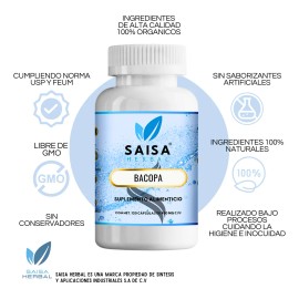Bacopa Monnieri 450 Mg  120 Cpsulas  Saisa Herbal  Suplemento Cognitivo Natural  Memoria, Enfoque y Claridad Mental  Premium                          