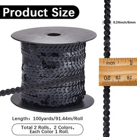 CABODYALS 2 Rolls 100 Yards 6 mm Black and Red Flat Sequin Trim Roll Sold by The Metre Bulk Sparkling Round Beads Sequin Stripes Belt Fabric Ribbon for Sewing Clothes Bed Linen Party Decoration