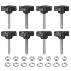 sourcing map 8pcs Tee Wing Knobs M5 x 30mm Metric 304 Stainless Steel Threaded Stud 27mm Z/T Head Plastic Handles Thumb Screws Hand Clamping Knob Grip Thumbscrew with Nuts Washers, Black