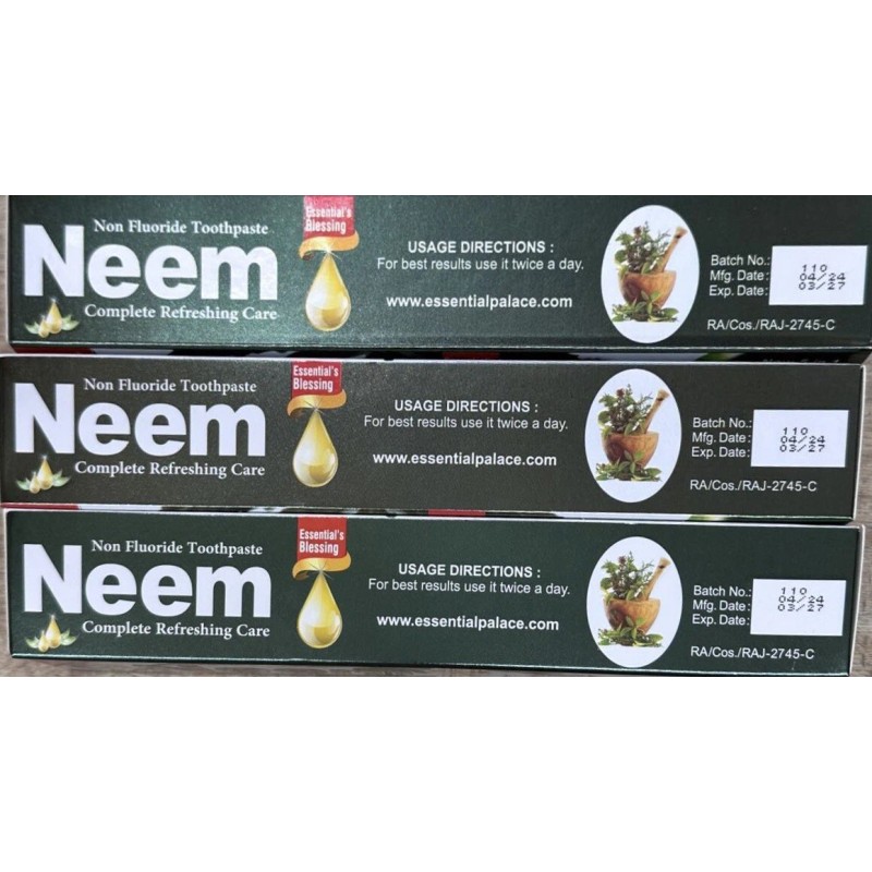 Ninon Essential Palace Brand Neem Toothpaste 6.5oz X3 Pc Fluoride