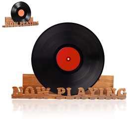 Now Playing Vinyl Record Stand, Wood Vinyl Record Wall Mount, Multipurpose Album Holder for Vinyls, Photos and Books, Brown Now Playing Sign, Music Wall Art for Music Lovers, Vintage Room Decor