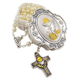 Girls First Communion Rosary with Italian Metal Case