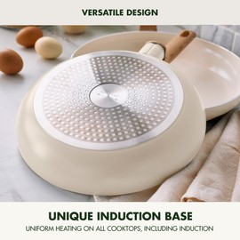 GreenPan Rio Essence Wood 10 Piece Cookware Pots and Pans Set, Healthy Ceramic Nonstick, PFOA & PFAS-Free Coating, Induction, Silicone Rim Lids, Stay-Cool Wood Print Handles, Dishwasher Safe, White