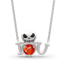 Jeulia Love from Pumpkin King Skull Design Round Cut Sterling Silver Necklace for Women Wife Girlfriend Engagement Wedding Anniversary Christmas Birthday with Jewelry Box (Red Stone)