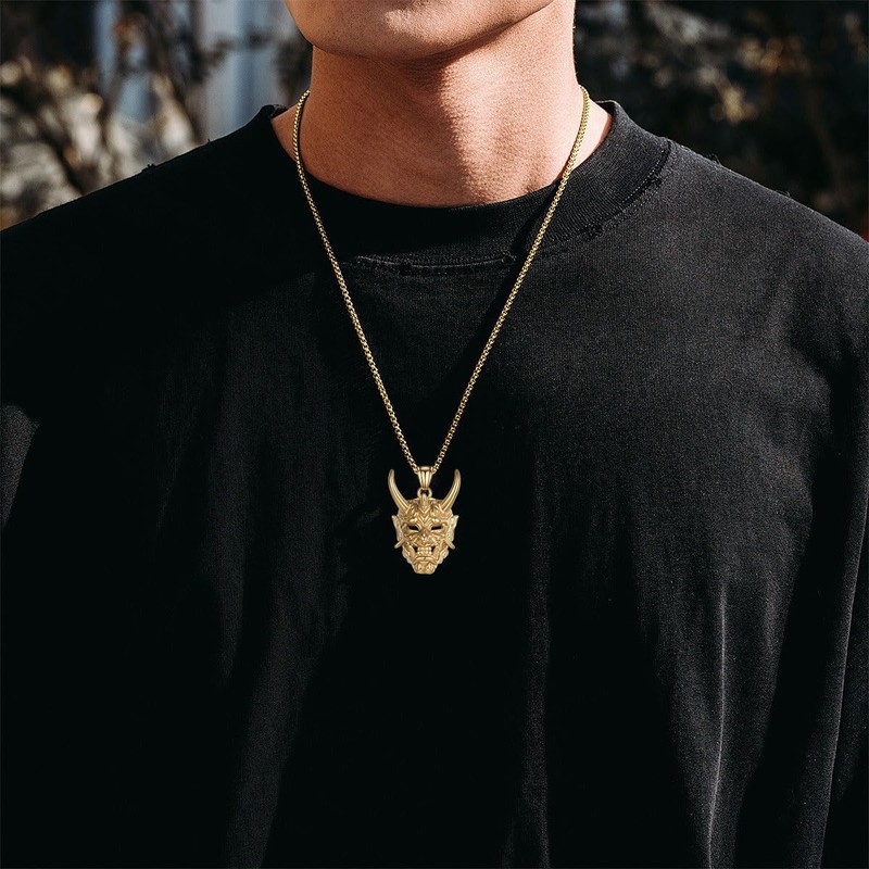 BREGO Men’s Halloween Costume Devil Skull Head Pendant Necklace