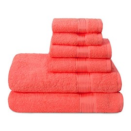 Elvana Home Ultra Soft 6 Pack Cotton Towel Set, Contains 2 Bath Towels 28x55 inch, 2 Hand Towels 16x24 inch & 2 Wash Coths 12x12 inch, Ideal for Everyday use, Compact & Lightweight - Coral Orange