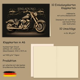 10 Invitation Cards Motorcycle with Envelopes Folding Cards Men Adults Party Birthday Envelopes