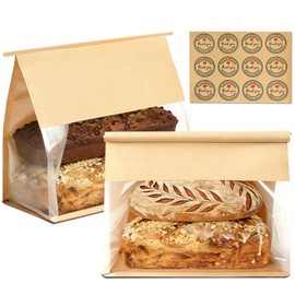 50 Pack Large Paper Bread Bags for Homemade Bread Sourdough Sandwich, 10.5x10.6x6.1 Inch Resealable Tin Tie Tab Lock Bread Loaf Bakery Bags with Window, Baked Goods Packaging for Gifting and Bake Sale