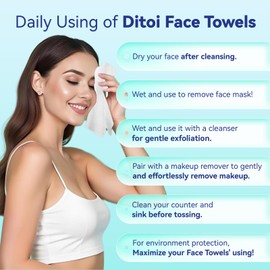 Ditoi Disposable Face Towels,Ultra Thick Face Towelettes XL, Lint-Free Facial Wipes for Makeup Removal & Gentle Skin Care,50 Count, 10"×12", Pearl-textured