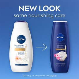 NIVEA Nourishing Botanical Blossom Body Wash with Nourishing Serum, Moisturizing Body Wash for Women, Enriched with Provitamin B5 and Vitamin E, 20 Fl Oz Bottle