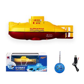 Mini RC Submarine Waterproof Remote Control Boat Underwater Diving Fish Tank Toy for Kids Birthday Gift（Yellow）
