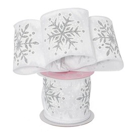 4" X 10 Yards Silver Snowflake Satin Wired Ribbon Christmas