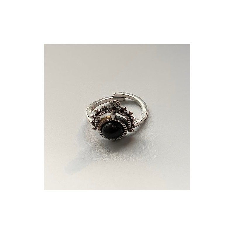 VIE Vintage Bali Sphere Ring, Black Agate