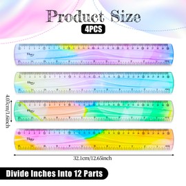 YBEATY 4 Pcs Soft Bendable Plastic Ruler Flexible Ruler Shatterproof Bendable Straight Folding Rulers Gradient Colour Rulers with Centimeters Inches for Adults Classroom Home Office Supplies