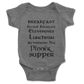 Brain Juice Tees Second Breakfast LOTR Baby One Piece (0M-Newborn, Heather Gray)