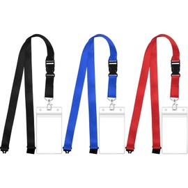 Lanyard with Card Holder, 3Pcs Waterproof ID Card Holder Badge Card Holders with 3Pcs Detachable Neck Lanyard for Work Badges ID Cards Business Cards Key Rings