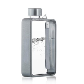 Flat Water Bottle, A5 13oz Flat Travel Flask, Fit in Any Bag Leak Proof, for Sports Camping Gym Fitness Outdoor(Gray)