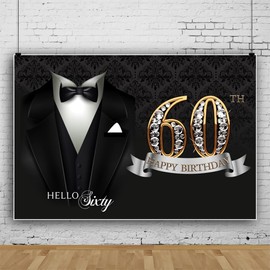 Happy 60th Birthday Backdrop for Adult Party Banner Happy 60th Birthday Backdrop Black Gold Birthday Photography Background Gold Glitter Sixty Bday Anniversary Party Decorations (Black Gold —A)