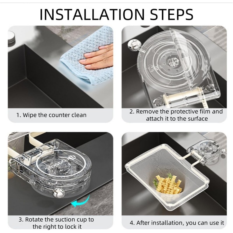 Suction Cup Kitchen Sink Filter with Replacement Mesh Bag, Foldable