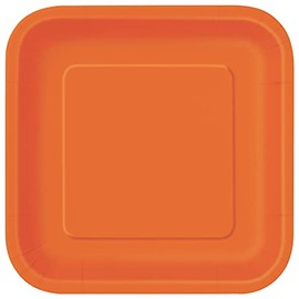 Unique 32240EU Eco-Friendly Square Paper Plates-18 cm-Orange Colour-16 Count (Pack of 1), Pack of 16
