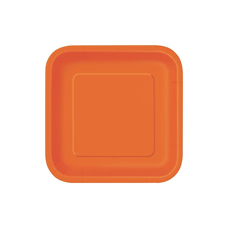 Unique 32240EU Eco-Friendly Square Paper Plates-18 cm-Orange Colour-16 Count (Pack