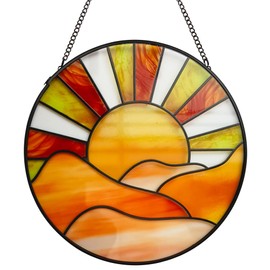 ZZHAOYI Sunrise Sun Catcher Stained Glass Window Hanging, 20cm Suncatchers for Wall Window Decor, Hand Painted Glass Artistic Birthday Gifts for Women