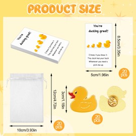 20 Set Employee Appreciation Gifts Bulk Inspirational Cheer Card with Yellow Duck Brooches Inspirational Duck Pins Emotional Coworker Thank You Gifts for Teacher Staff Colleague Students Pocket Favor