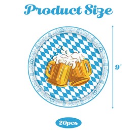 Pack of 20 Oktoberfest Paper Plates Blue White Set, Round Oktoberfest Plates Cardboard, Bavarian Diamond Motif, Disposable Tableware, Paper Plates, Bavarian Oktoberfest for Party Tableware, Tableware