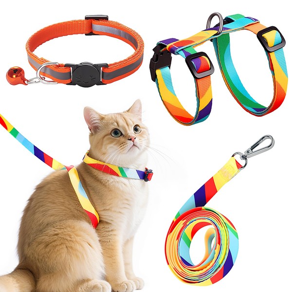 3Pcs Cat Harness and Leash Set, Colourful Escape Proof Kitten