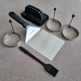 LUPERINI. Grill Accessories. Burger Smash Kit. Burger Press - 6.3 inch Stainless Steel. Spatula. 12 Inch Dome. Sauce Brush. 3 Egg Rings. Cleaning Brush. Grill Press Restaurant, Home and Gift.