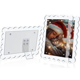 NEUREGY 2 PACK 4 x 6 Picture Frame, Acrylic Clear Scalloped Photo Frame with Magnetic Holder for Vertical and Horizontal, Magnetic Picture Frames for Refrigerator and Desktop Display