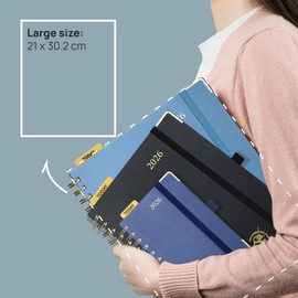 POPRUN Calendar 2026 Book Calendar 26.5 x 20.5 cm, 17-Month Diary Ring Binder (Jan.2026-Dec.2026), Weekly Planner 2026 Hardcover with Plastic Ruler, 80 GSM Paper - Light Pink