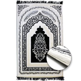 Modefa Foam Padded Prayer Rug | Thick Prayer Mat with Knee Cushion Memory Foam Prayer Mats | One Inch Thick Soft Velvet Islamic Praying Mat Luxury (Black)