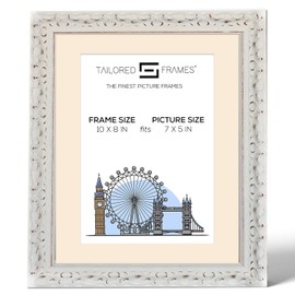 Tailored Frames Vienna White 10" X 8" Frame for 7" X 5" Picture | Rustic Style Vintage Single Picture Frame | Table Top & Wall Hanging Type | Photo Frame with White Mount