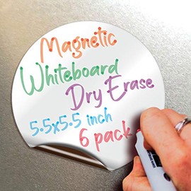 Magnetic Dry Erase Whiteboard Notes - 5.5 x 5.5 inch, 6 Pack, Round - Decorative Magnet Whiteboard for Kitchen, Decor, Office, Grocery Lists, Metalic Boxes, Storage and More