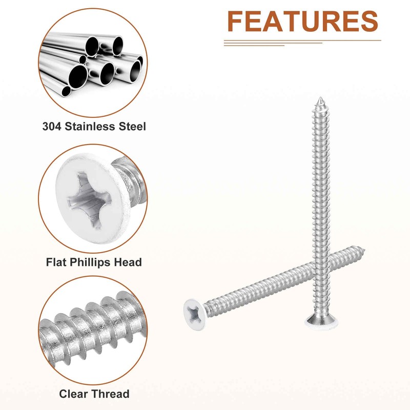 DTGN 50Pcs #10x3 Flat Head Wood Screws, 304 Stainless Steel