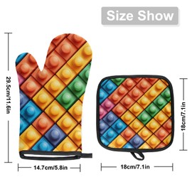 Hot Pads for Kitchen Non Slip Oven Gloves Heat Resistant Oven Mitts and Pot Holders Sets for Cooking BBQ Baking Kitchen Decor Building Blocks