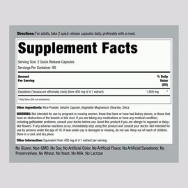 Dandelion Root, 1800 mg (per serving), 180 Quick Release Capsules