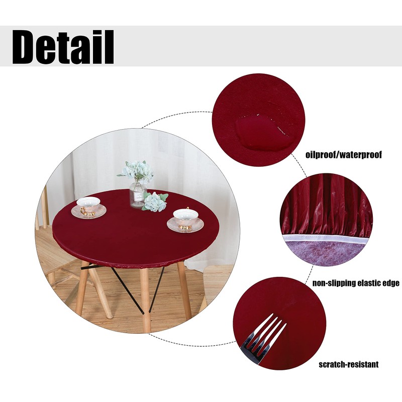 LUSHVIDA Round Table Cover Elastic Tablecloth Vinyl Fitted Table Cover