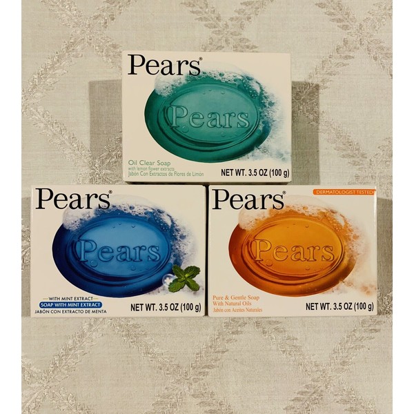 3 Assorted Unilever Pears Dermatologists Tested Bar Soap 3.5oz Each