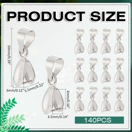 CRAFTYMELODY 140Pcs Brass Ice Pick Pinch Bails Pendant Clasp Pinch Bail Clip Platinum 10x5.5mm Dangle Charm Bead Pendant Connector Findings for Bracelets Necklace Making Jewelry DIY Craft