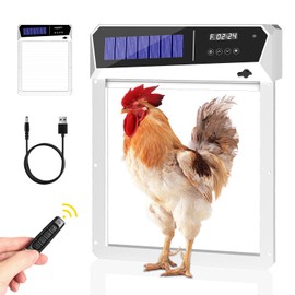 Automatic Chicken Coop Door, 5000mAh Battery Solar Chicken Coop Door, 5 Modes Programmable Chicken Door with LCD Display/Light Sensor/Remote Control/Timer, Aluminum Anti-Pinch and Weatherproof, White