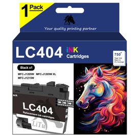 LiTuhorse Compatible LC404BK LC404 Black Ink Cartridges for Brother Printer MFC-J1205W MFC-J1205WXL MFC-J1215W, High Capacity LC-404BK LC 404 BKS LC404XL BK Ink Cartridges (1 Black)