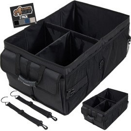 GORILLA GRIP Large Capacity Sturdy Trunk Storage Organizer, Slip and Water Resistant Collapsible Organization Container for Car Sedan or SUV, Multi Compartment Box Vehicle Accessories, 2 Pack, Black