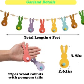 FESTGLOX Easter Decorations Garlands, Colored Bunny Easter Garland with Wooden Beads, Rustic Rabbit Banner Easter Decorations for Mantle, Easter Party Supplies, Spring Decor